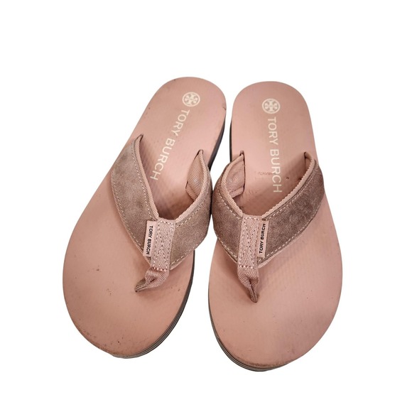 TORY BURCH Sandals Womens 7 Pink 70s Platform Flip Flop Thong Shoes Beach 70's - Picture 4 of 13